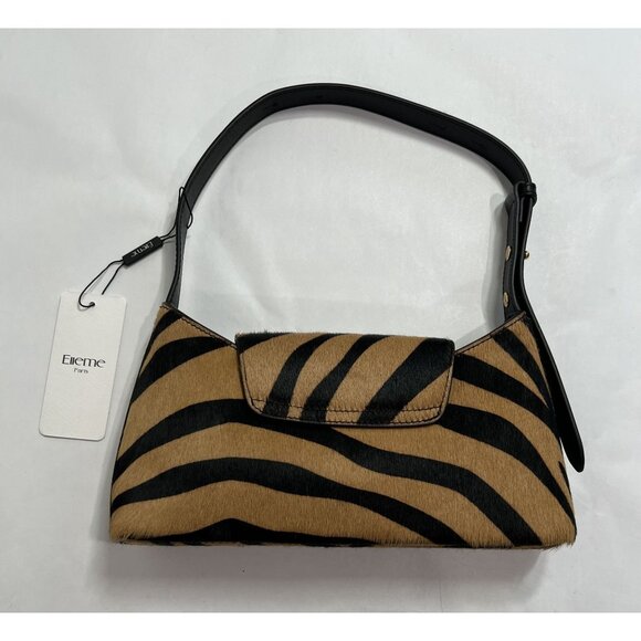 Elleme Paris Zebra Print Shoulder Bag in Black and Tan, - Picture 3 of 5
